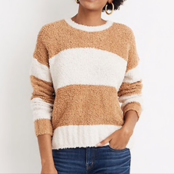 Madewell Brown White Teddy Striped Pullover Sweater Small - Picture 1 of 4